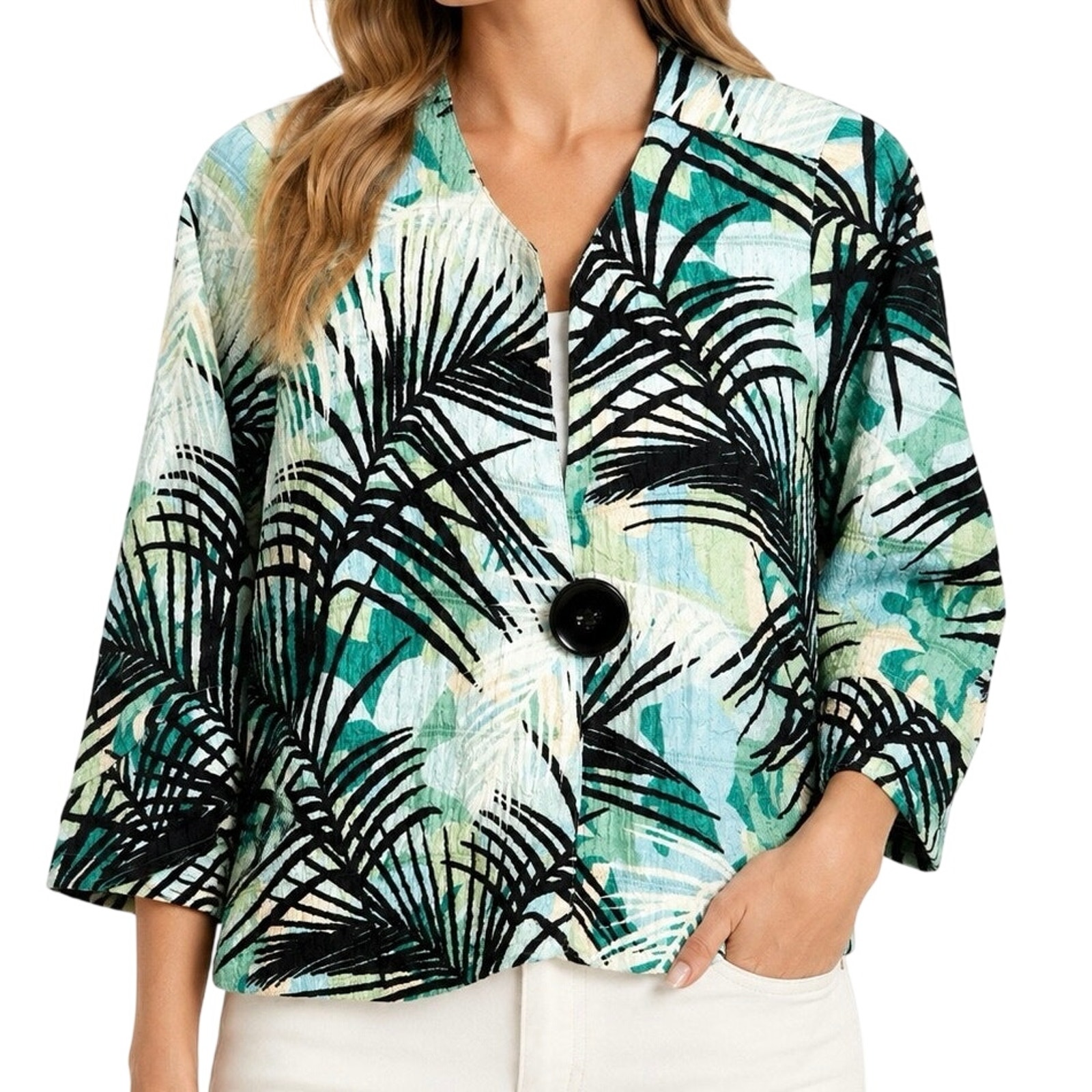 Ali Miles Pm Petite Medium Tropical Beach Wearable Art Jacket Blouse Shirt Top